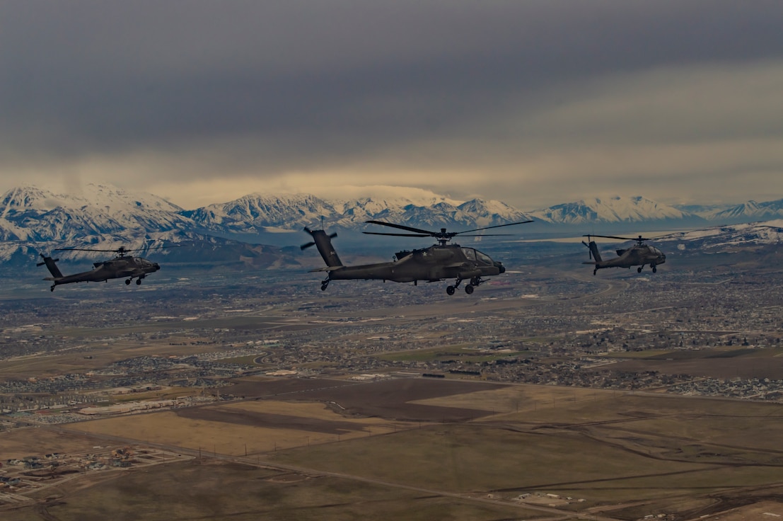 Aircrews from the 1/211th Attack-Reconnaissance Battalion conduct formation practice to prepare for the Funeral Flyover for Army Air Forces 2nd Lt. Lynn W. Hadfield whose remains were recovered after 74 years of being Missing In Action.