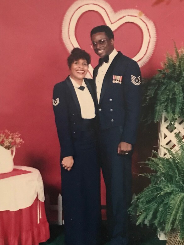 Retired U.S. Air Force Chief Master Sgt. Deborah Rothwell and her late husband, retired Senior Master Sgt. Leon Rothwell, Sr. Married for 35 years, Chief Rothwell said she dedicates her “Old Glory” performances to her husband, who passed away in October 2015.