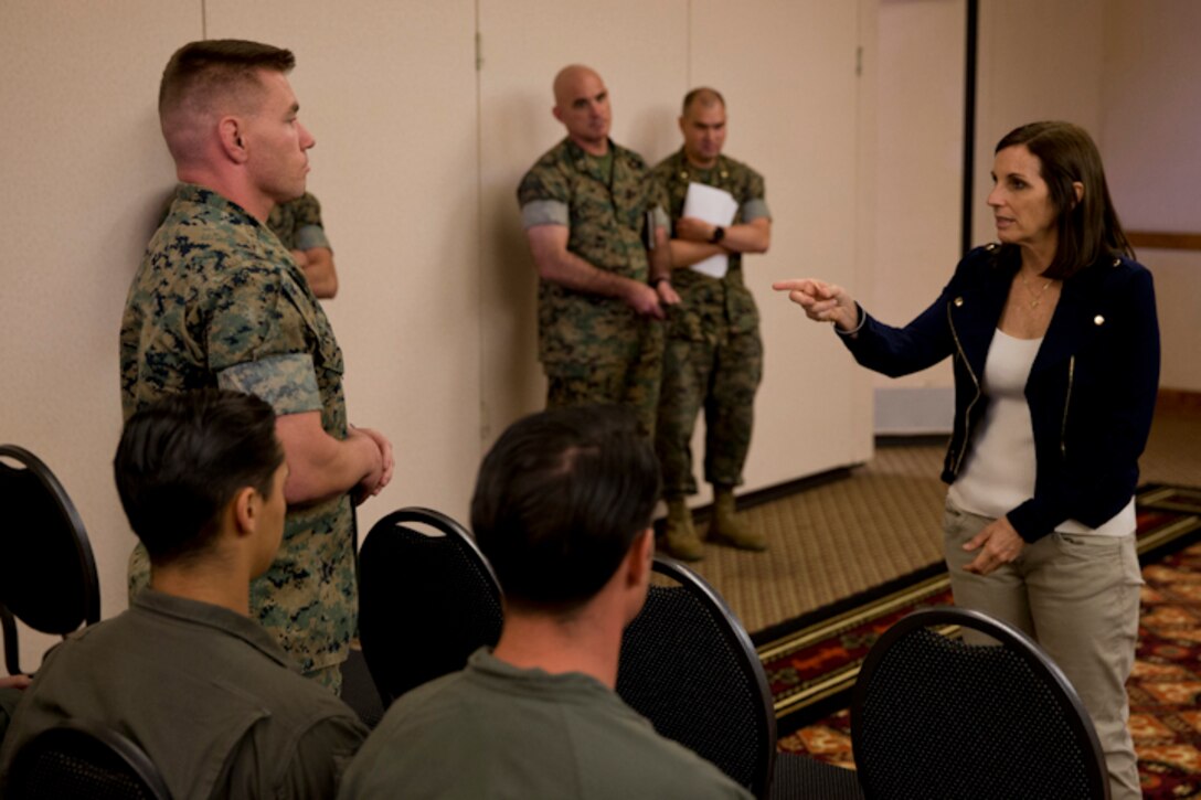 U.S. Senator Martha McSally visits Marine Corps Air Station (MCAS) Yuma to speak with commanders and Marines at MCAS Yuma, Ariz., April 17, 2019.