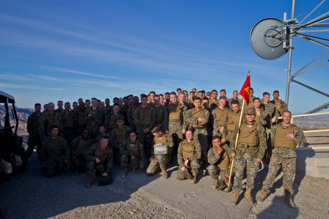 U.S. Marines with Marine Aviation Logistics Squadron (MALS) 13 hike up telegraph as part of a unit training event in Yuma Ariz., 18, 2019. The purpose of this hike was to promote unit moral within MALS-13. (U.S. Marine Corps photo by Pfc. John Hall)