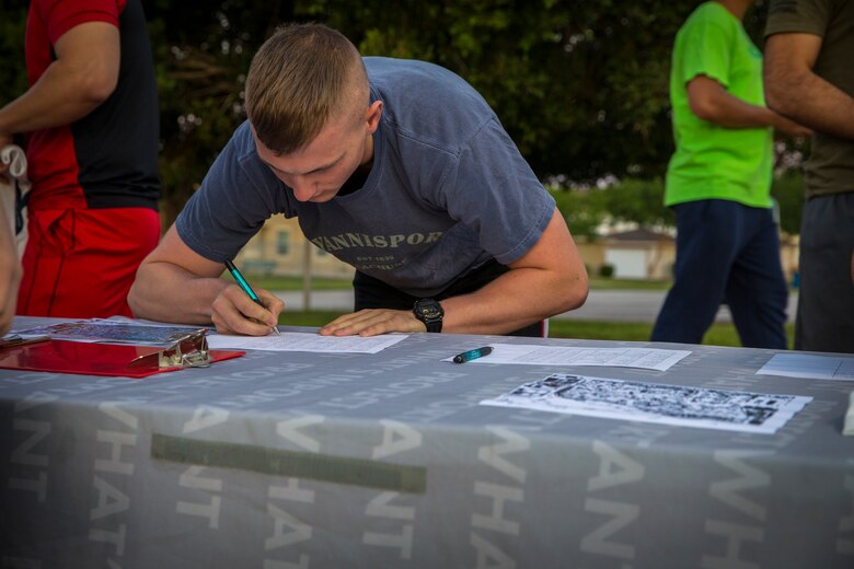 U.S. Marines stationed at Marine Corps Air Station (MCAS) Yuma take part in the Sexual Assault Prevention and Response color run on MCAS Yuma, Ariz., April 25, 2019. The 5 kilometer run took place in April, in order to support Sexual Assault Awareness Month. (U.S. Marine Corps photo by Pfc. John Hall)