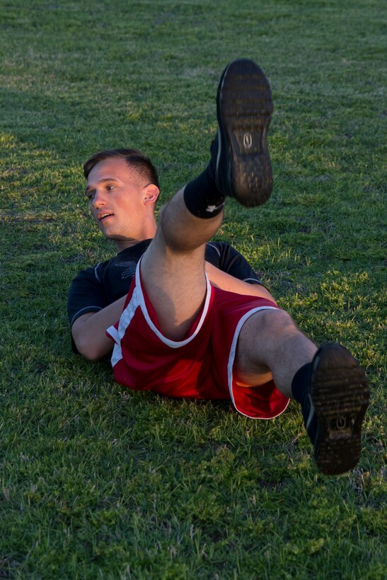 A U.S. Marine Stationed at Marine Corps Air Station (MCAS) Yuma participates in High Intensity Tactical Training (HITT) on The Lawn on the parade deck at MCAS Yuma Ariz., April 26, 2019. HITT on the Lawn is a physical training event that is open to anyone with base access and provides them with a physical training opportunity. (U.S. Marine Corps photo by Lance Cpl. Joel Soriano)