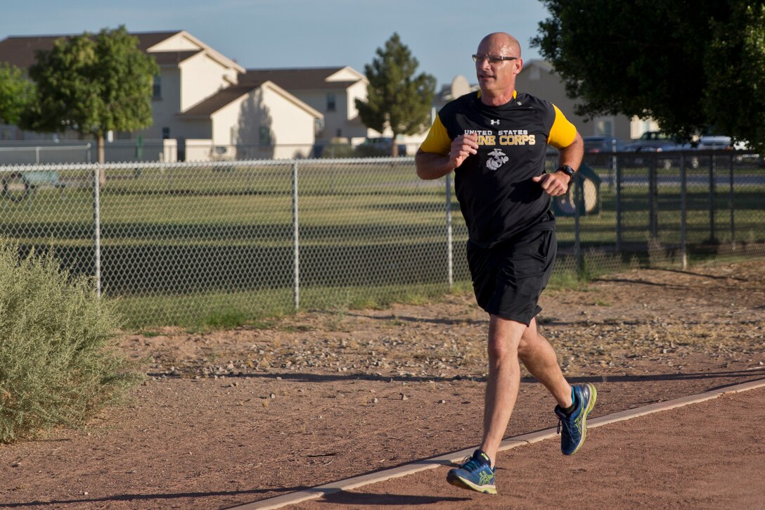 U.S. Marine Corps Col. David A. Suggs Commanding Officer Marine Corps Air Station (MCAS) Yuma participates in the 2019 Environmental Earth Day Fun Run at MCAS Yuma Ariz., April 26, 2019. The Environmental Earth Day Fun Run is a 5k race held annually bringing awareness to Marines, Sailors and civilians about the protection of our environment (U.S. Marine Corps photo by Lance Cpl. Joel Soriano)