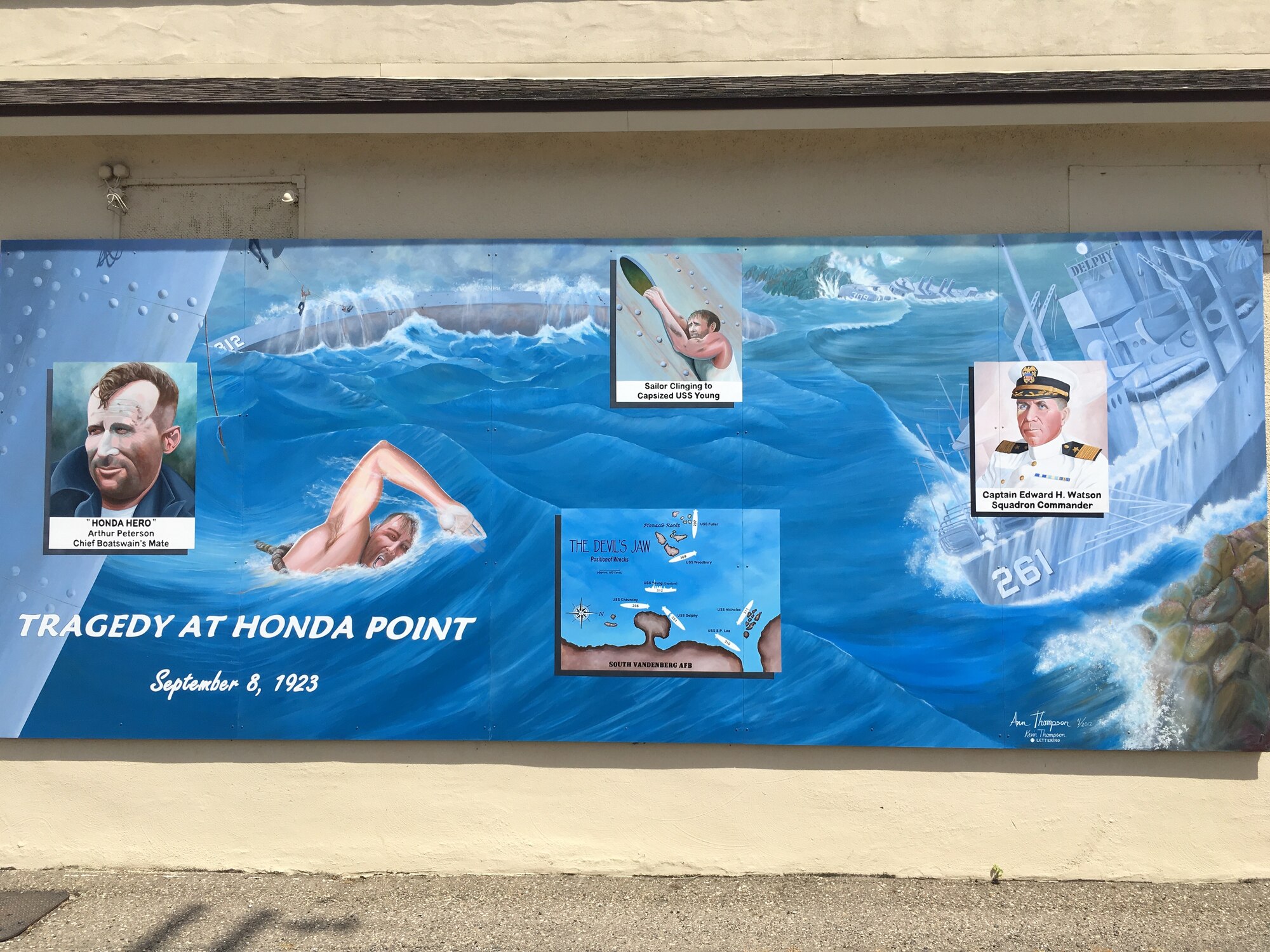 The Tragedy at Honda Point mural depicts the worst peacetime navigational disaster in U.S. Naval history.