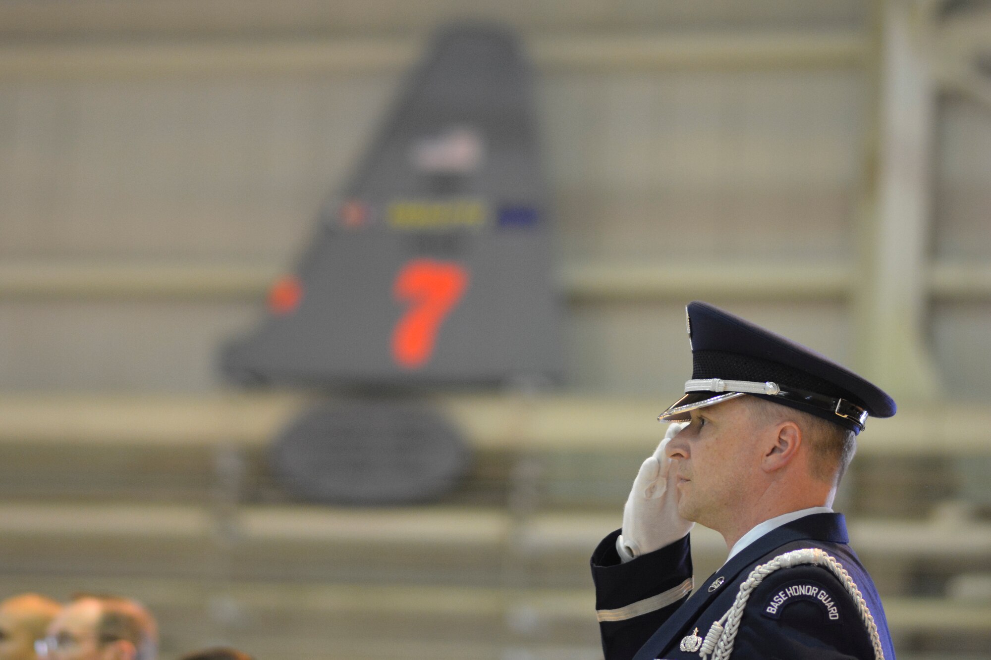 A member of the 145th Airlift Wing Honor Guard renders salute to the American Flag at the opening of the 145th Airlift Wing Building Dedication ceremony, at the North Carolina Air National Guard Base, Charlotte Douglas International Airport, June 9, 2019. The 145th Airlift Wing dedicated four buildings across the base to the fallen members of the MAFFS aircrew who passed away in 2012 following an accident while fighting a wild fire in South Dakota.