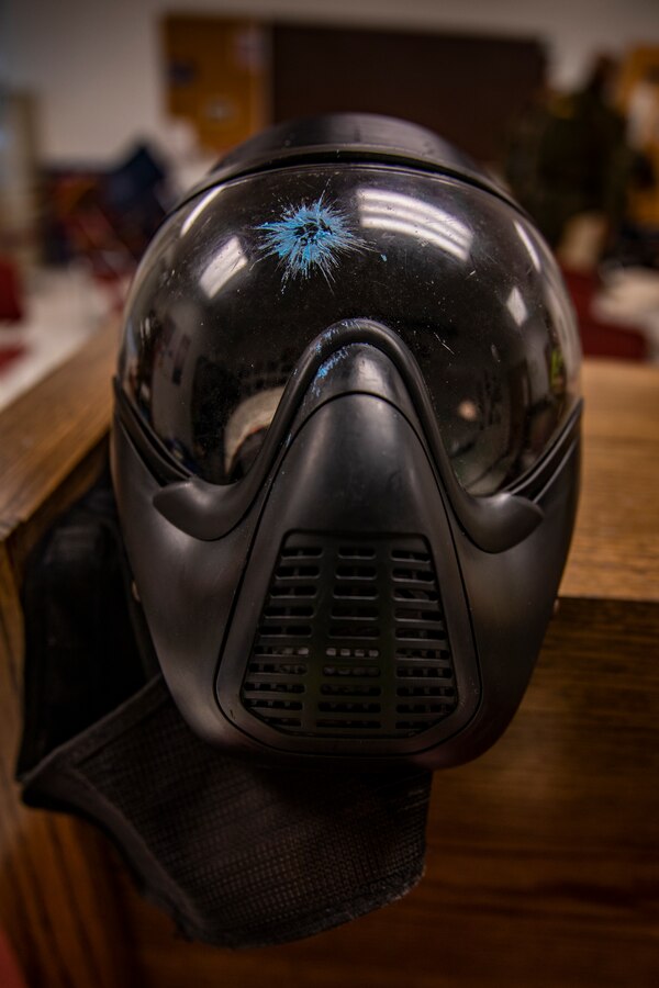A protective helmet lays on a table during a simulated active shooter exercise at Naval Operational Support Center & Marine Corps Reserve Center Miami, June 8, 2019. All 160 Marine Corps Reserve Training Centers are expected to exercise their active shooter emergency action plan semi-annually with their Inspector-Instructor staff and Reserve Marines. (U.S. Marine Corps photo by Lance Cpl. Jose Gonzalez)