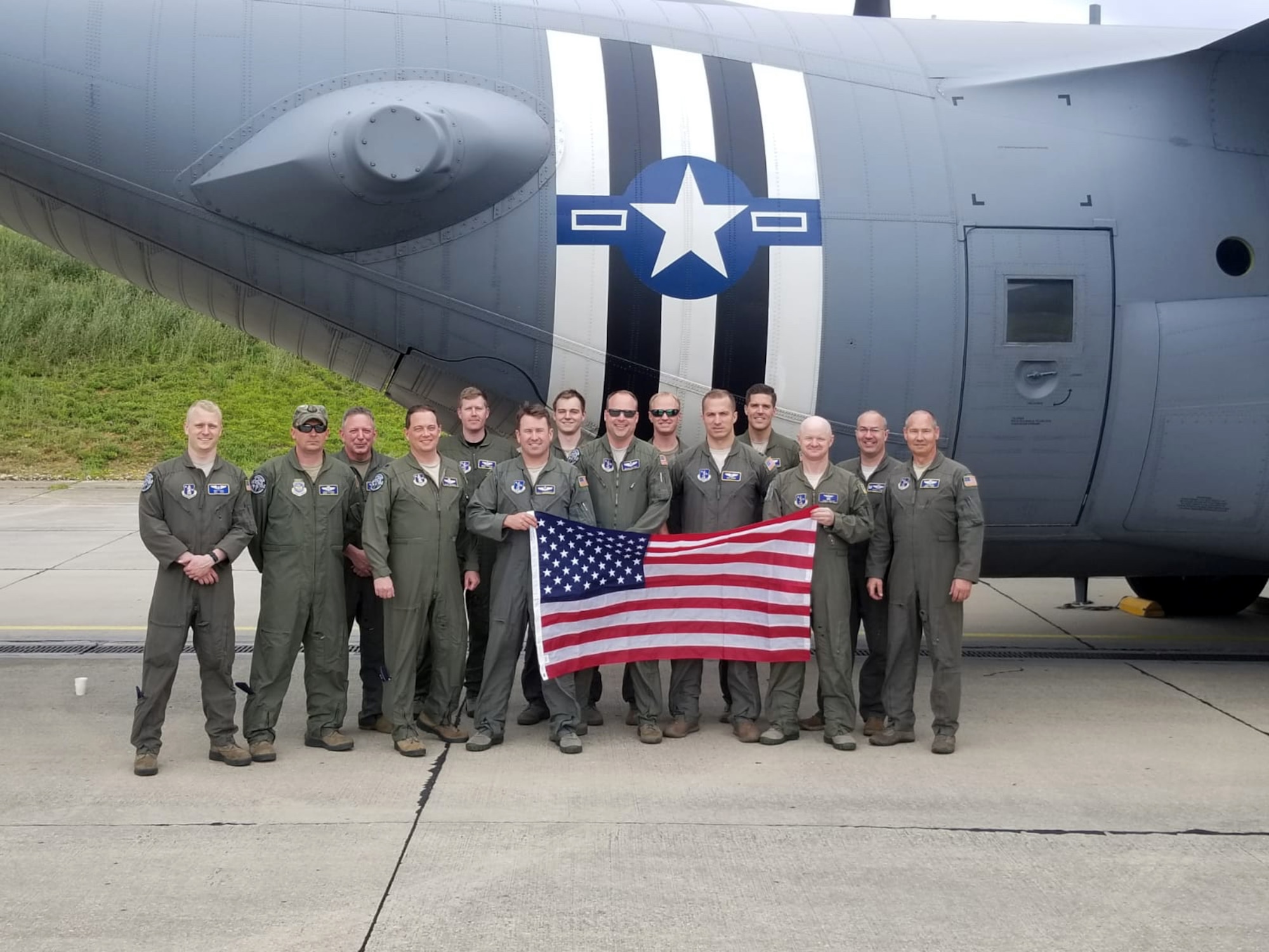 Aircrew from the Kentucky Air National Guard prepare to fly in a historic reenactment of D-Day at Évreux-Fauville Air Base in Évreux, France, June 9, 2019. Two C-130s and more than 30 Airmen from Kentucky’s 123rd Airlift Wing supported the 75th anniversary event, which included the airdrop of nearly 1,000 paratroopers over Normandy, France. The D-Day invasion, formally known as Operation Overlord, turned the tide of World War II in the European theater. (U.S. Air National Guard photo by Lt. Col. Clint Banning)