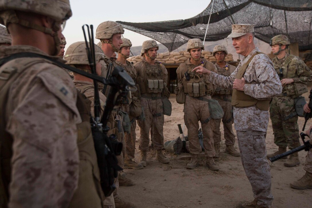 Chairman of the Joint Chiefs of Staff Marine Corps Gen. Joe Dunford speaks to Marines.