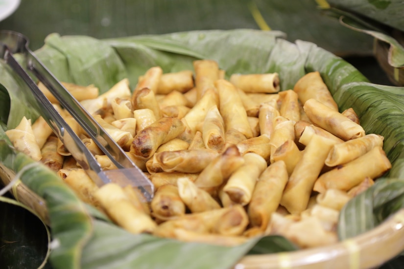 A bowl of Filipino lumpia egg rolls are ready for sharing during an Asian American Pacific Heritage event at the Maj. Gen. Emmett J. Bean Center here June 4, 2019. The U.S. Army Financial Management Command and DFAS teamed up to host the event meant to showcase Asian and Pacific Islander heritage, whit this year’s event focused specifically on South Korea and the Philippines.