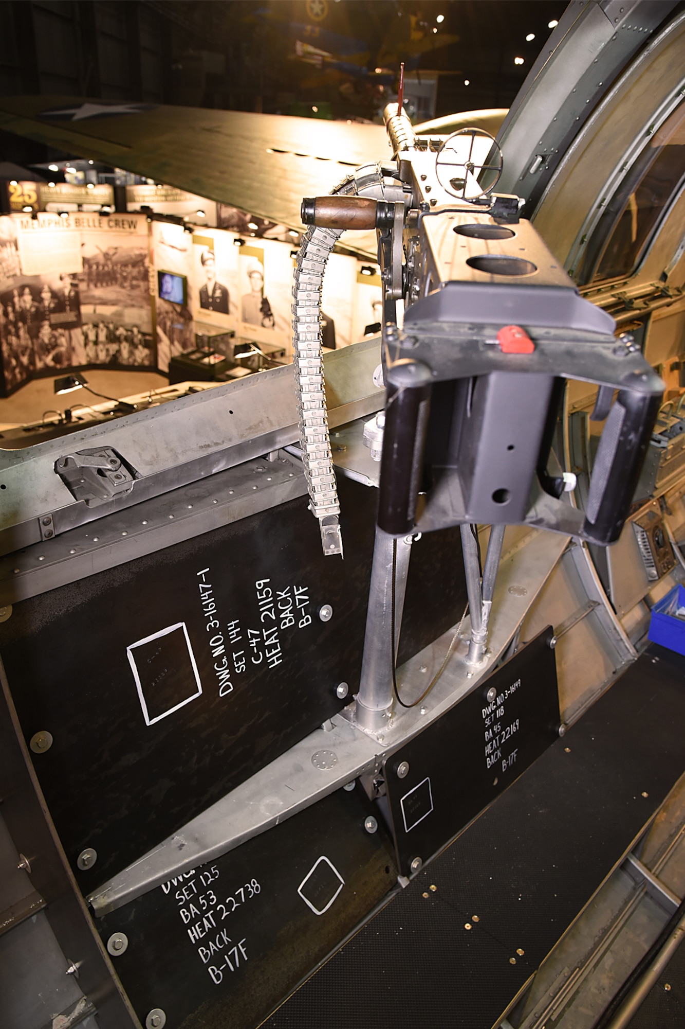 DAYTON, Ohio -- View of the left waist gun position on the Boeing B-17F Memphis Belle on display at the National Museum of the U.S. Air Force on June 3, 2019. (U.S. Air Force photo by Ken LaRock)