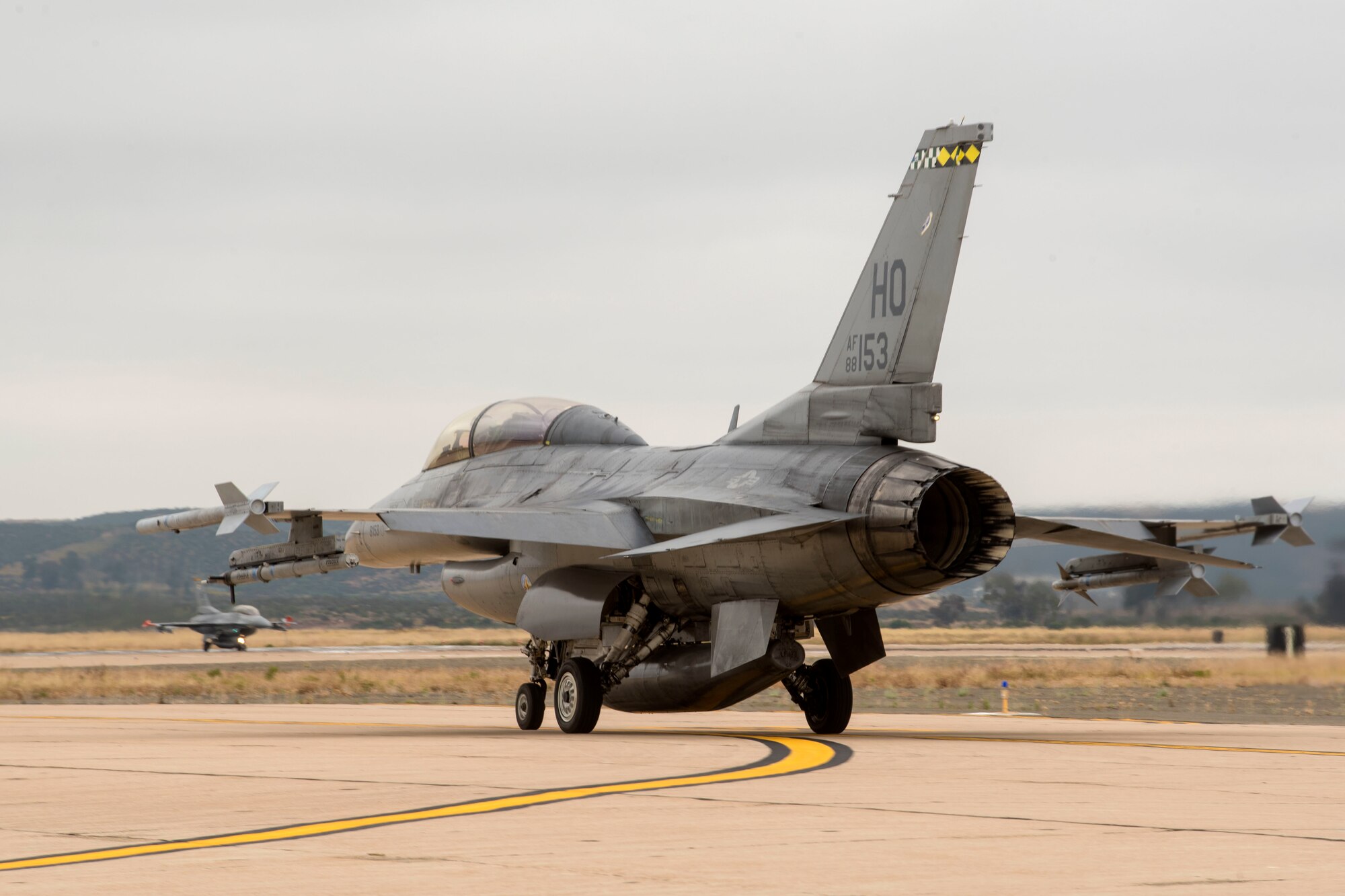 A 314th Fighter Squadron F-16 Viper taxis before takeoff June 4, 2019, on Marine Corps Air Station Miramar, Calif. While at the temporary duty location, the 314th FS conducted dissimilar air combat training with F/A-18 Hornets the Marine Fighter Attack Squadron 314. (U.S. Air Force photo by Staff Sgt. Christine Groening)
