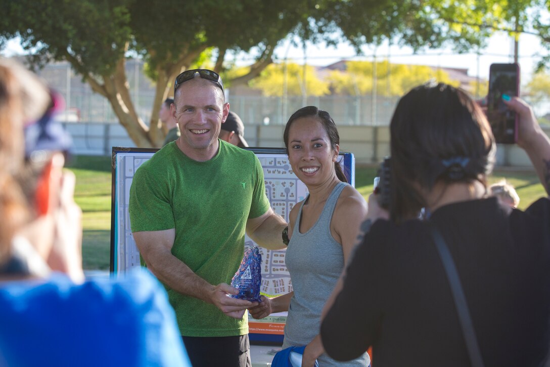 U.S. Marines, Sailors, and civilians participate in the 2019 Enviornmental Earth Day Fun Run on Marine Corps Air Station (MCAS) Yuma, April 26, 2019. The Environmental Earth Day Fun Run is a 5k race held annually bringing awareness to Marines, Sailors, and civilians about the protection of our enviornment. (U.S. Marine Corps photo by Sgt. Allison Lotz)