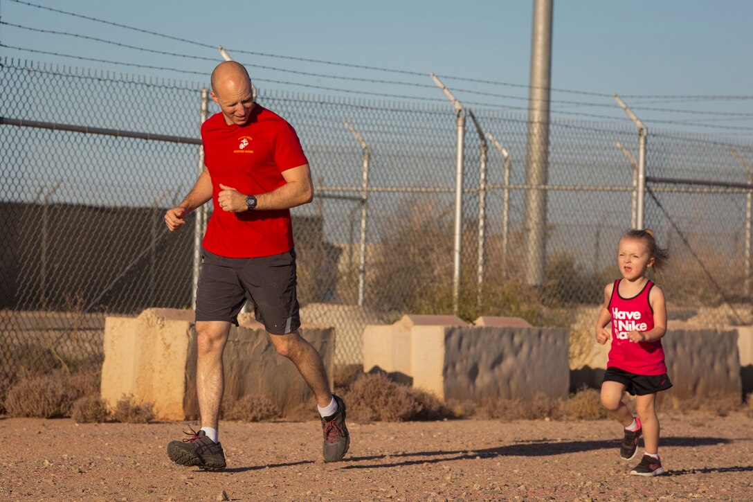 U.S. Marines, Sailors, and civilians participate in the 2019 Enviornmental Earth Day Fun Run on Marine Corps Air Station (MCAS) Yuma, April 26, 2019. The Environmental Earth Day Fun Run is a 5k race held annually bringing awareness to Marines, Sailors, and civilians about the protection of our enviornment. (U.S. Marine Corps photo by Sgt. Allison Lotz)
