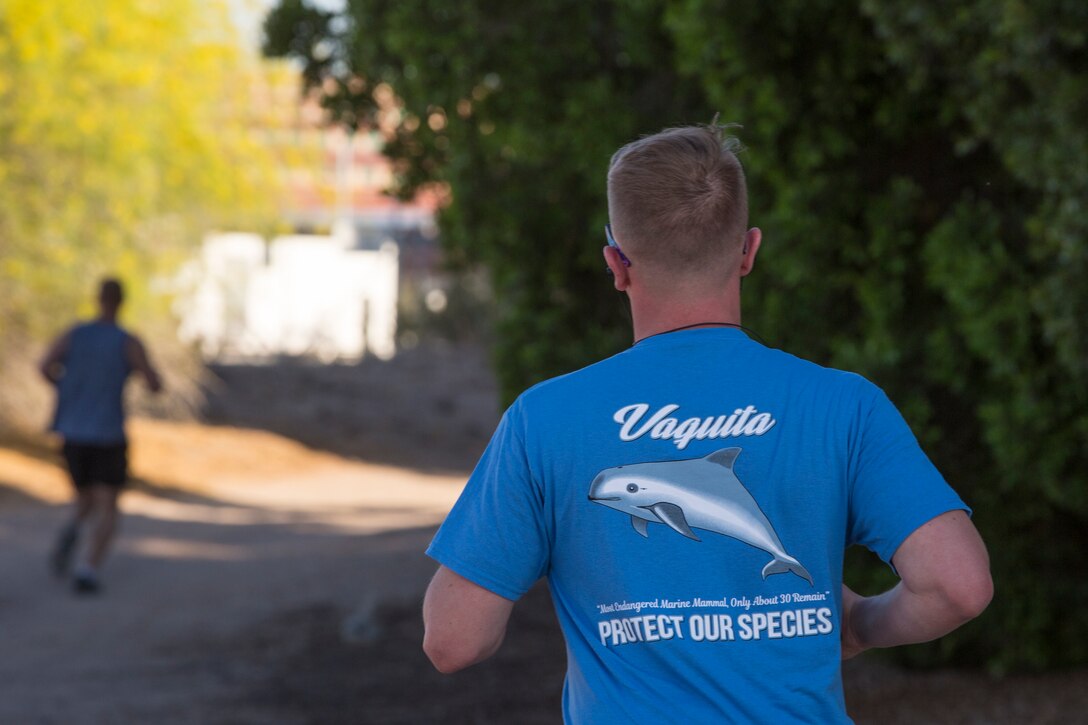 U.S. Marines, Sailors, and civilians participate in the 2019 Enviornmental Earth Day Fun Run on Marine Corps Air Station (MCAS) Yuma, April 26, 2019. The Environmental Earth Day Fun Run is a 5k race held annually bringing awareness to Marines, Sailors, and civilians about the protection of our enviornment. (U.S. Marine Corps photo by Sgt. Allison Lotz)