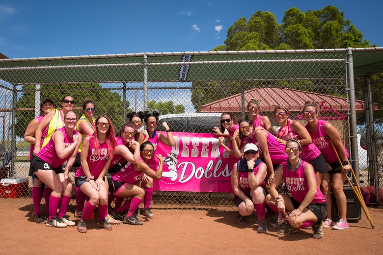 Spouses of U.S. Marines and sailors compete in the Spouses of Yuma Area Kickball Association (SYAKA) tournament on Marine Corps Air Station (MCAS) Yuma April 28, 2019. The purpose of SYAKA is to help spouses network, build camaraderie, while also having fun through physical activity. (U.S. Marine Corps photo by Sgt. Allison Lotz)