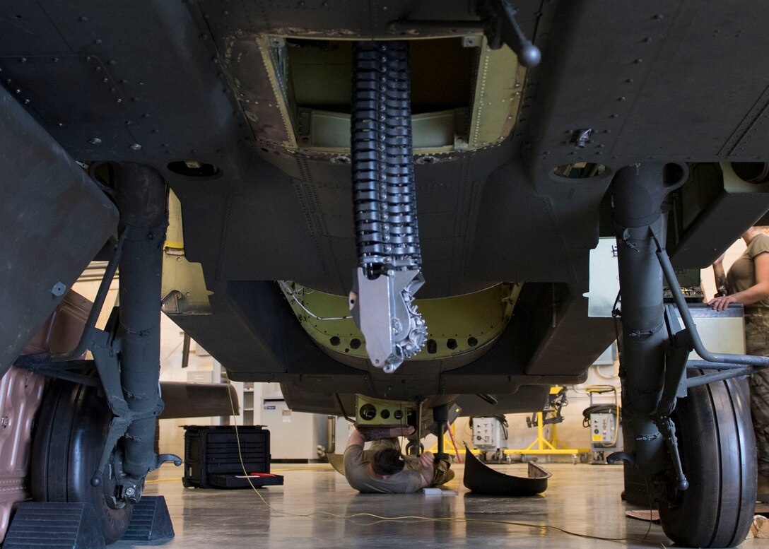 A U.S. Army Advanced Individual Training student assigned to the 222nd Aviation Regiment, 1st Aviation Battalion, 128th Aviation Brigade, works on the Doppler Radar System during an AH-64 Armament/Electrical/Avionic Systems Repairer course at Joint Base Langley-Eustis, Virginia, June 10, 2019.