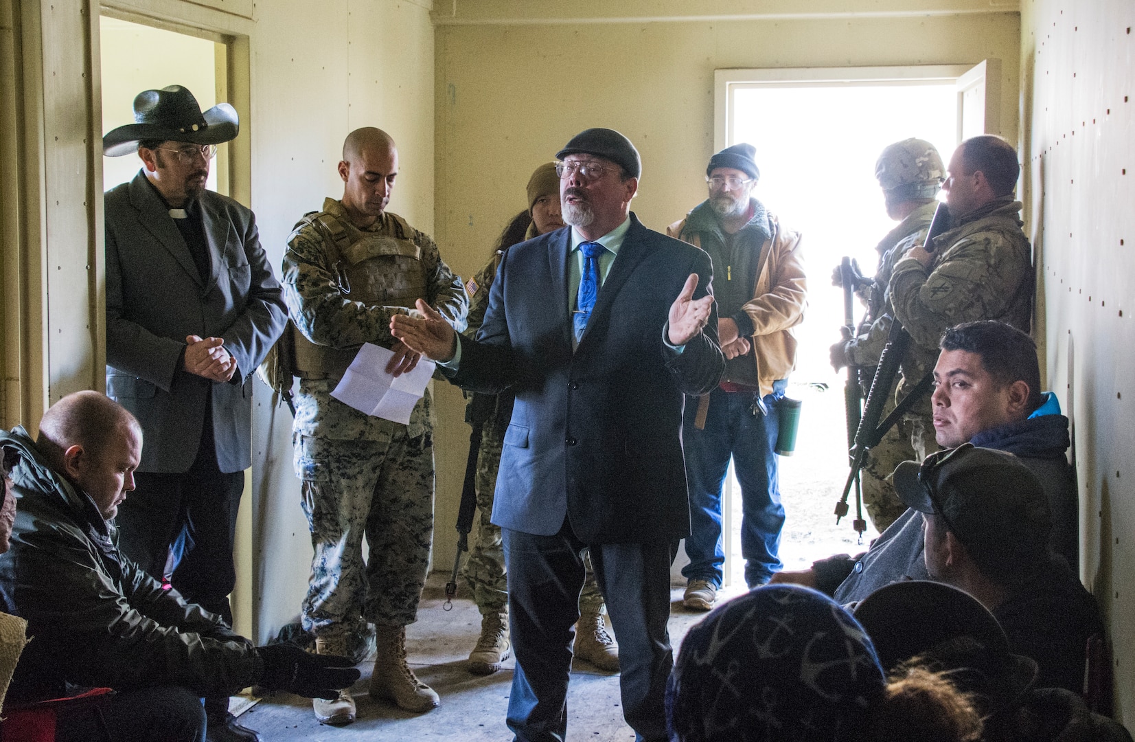 Civilian role players help 80th Training Command’s psychological operations students learn to negotiate difficult terrain of cultural, social, and political differences during training exercise at Fort Hunter Liggett, California, February 6, 2019 (U.S. Army/Cynthia McIntyre)