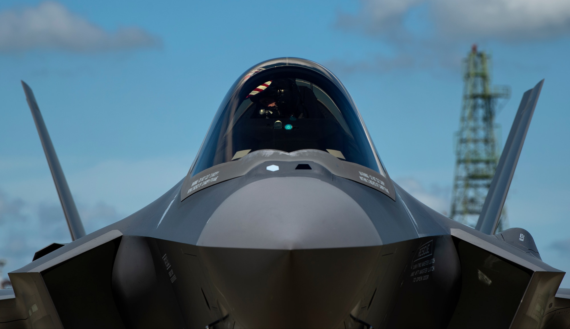 U.S. Air Force Capt. Russell Lee, 421st Fighter Squadron pilot, taxis his F-35A Lightning II fighter aircraft, assigned to the 421st FS from Hill Air Force Base, Utah, on the flightline at Spangdahlem Air Base, Germany, June 11, 2019. Multiple F-35s came to the European theater to train with partner nations as part of a Theater Security Package. Training with NATO aircraft enhances relationships and improves overall coordination with allies. (U.S. Air Force photo by Airman 1st Class Valerie Seelye)