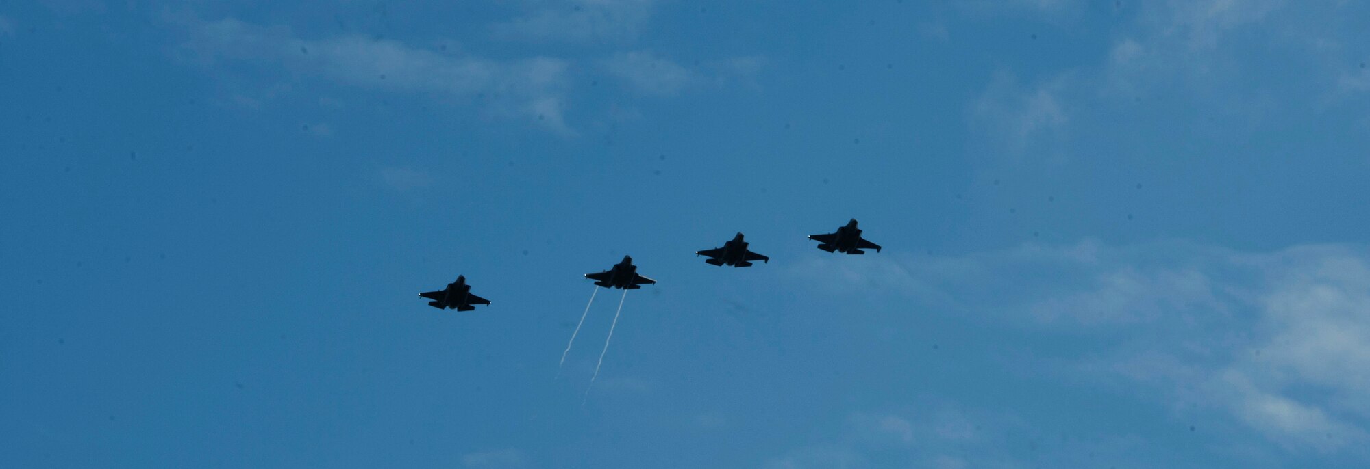 Four U.S. Air Force F-35A Lightning II fighter aircraft, assigned to the 421st Fighter Squadron, Hill Air Force Base, Utah, arrive for training at Spangdahlem Air Base, Germany, June 11, 2019. The Theater Security Package helps demonstrate and exercise the capabilities of the aircraft in various environments, enhancing integration between the U.S. and its allies. (U.S. Air Force photo by Airman 1st Class Jovante Johnson)