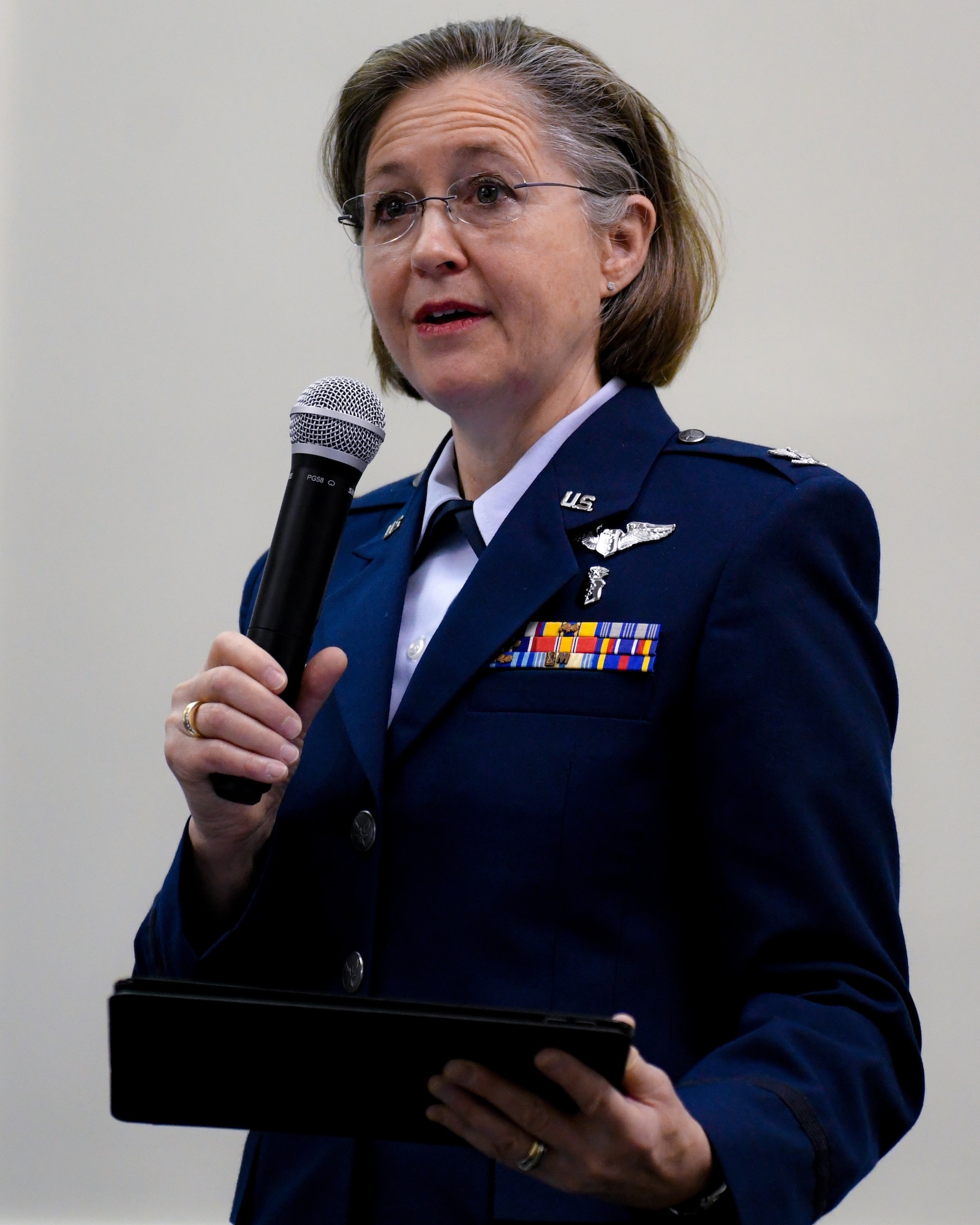 Col. Colleen E. Kelley, the new 910th Medical Squadron (MDS) Commander, addresses the 910th MDS during an assumption of command ceremony June 8, 2019, here.