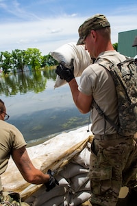 Illinois National Guard constructs sandbag levee in East Cape Girardeau, Illinois