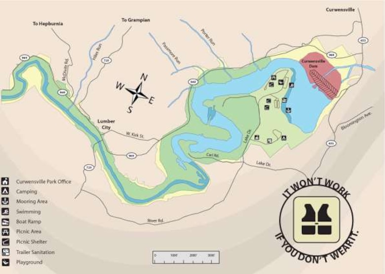 A map of Curwensville Lake.