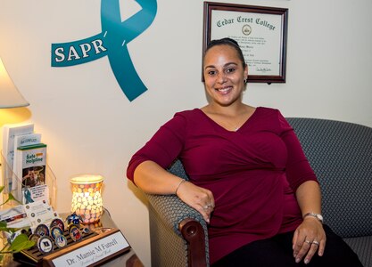 Dr. Mamie Futrell, Joint Base Charleston’s sexual assault program manager, sits in her office June 12, 2019.