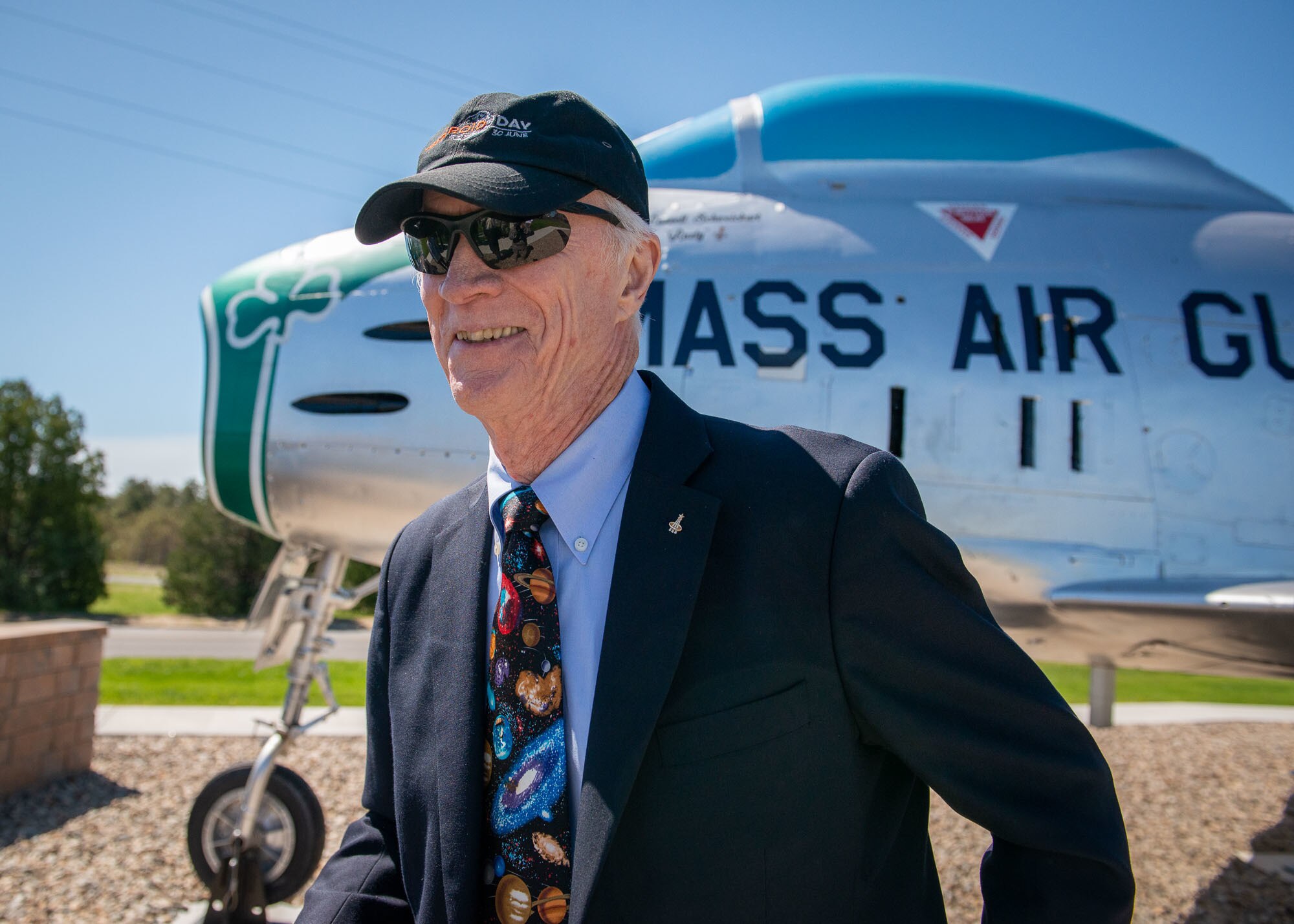 A North American F-86H Sabre static display was dedicated during a ceremony at Otis Air National Guard Base, Mass. on June 8. The ceremony was held to formally announce the dedication of tail number 31235 in honor of Captain Russell “Rusty” L. Schweickart, who was in attendance. Schweickart flew the F-86H Sabre during the early 1960’s while assigned to the 101st Tactical Fighter Squadron, and later served as lunar module pilot for Apollo 9, March 3-13, 1969.