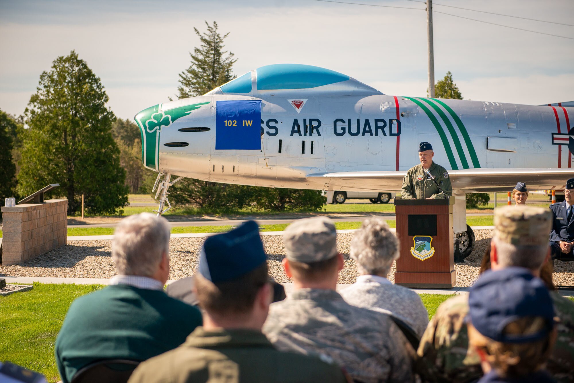 A North American F-86H Sabre static display was dedicated during a ceremony at Otis Air National Guard Base, Mass. on June 8. The ceremony was held to formally announce the dedication of tail number 31235 in honor of Captain Russell “Rusty” L. Schweickart, who was in attendance. Schweickart flew the F-86H Sabre during the early 1960’s while assigned to the 101st Tactical Fighter Squadron, and later served as lunar module pilot for Apollo 9, March 3-13, 1969.