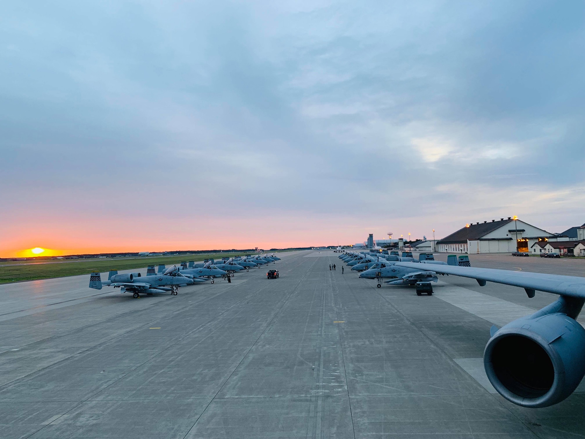 U.S. Air Force A-10 Thunderbolt aircraft line up on the tarmac prior to taking off for Red Flag Alaska 19-2. RF-A is a large-scale exercise headquartered at Eielson Air Force Base, Alaska. The exercise began June 6 and is scheduled to continue through June 21. (U.S. Air Force courtesy photo)