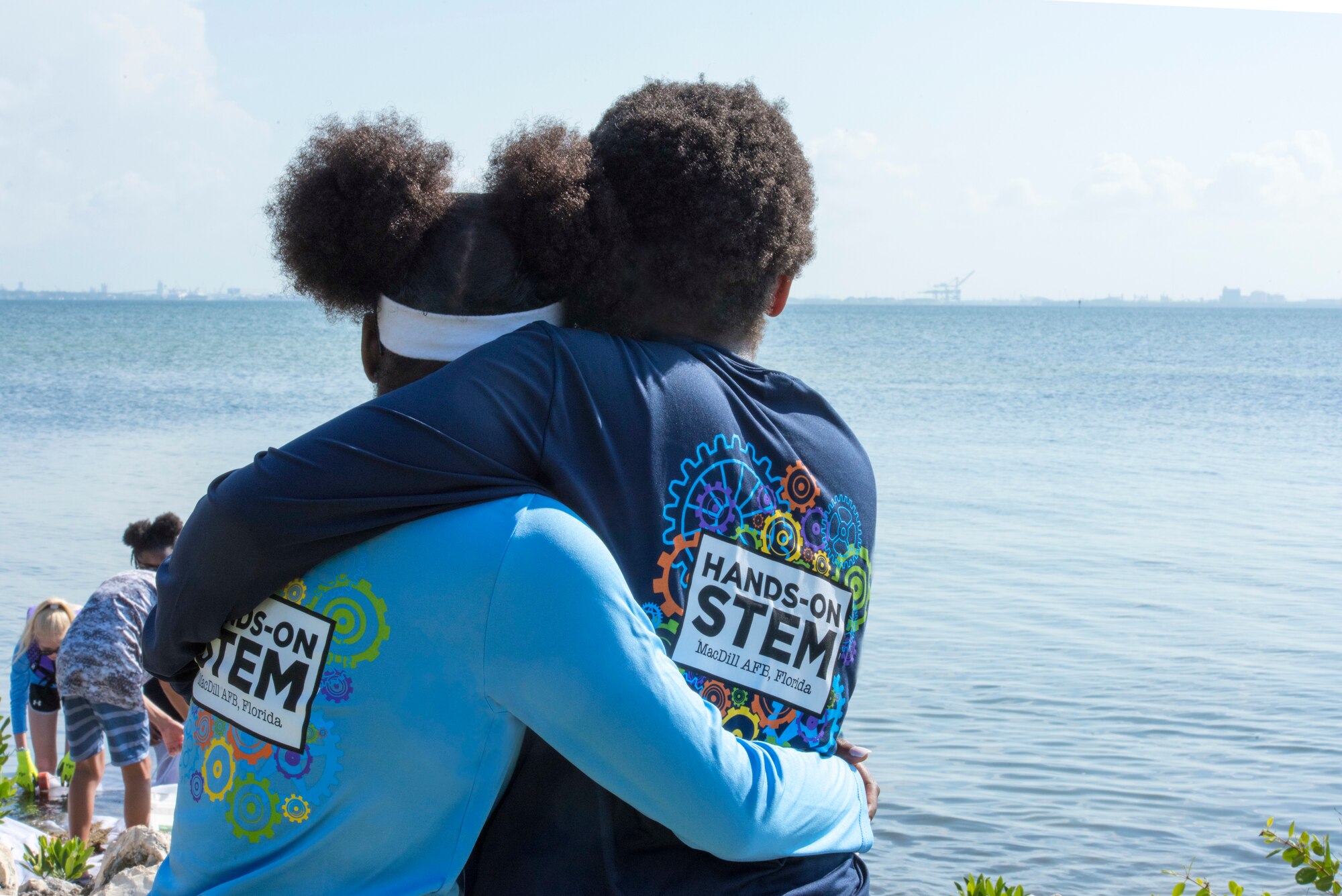 Students from the 6th Force Support Squadron’s Child Development Center hug during a science, technology, engineering and mathematics camp at MacDill Air Force Base, Fla., June 11, 2019.