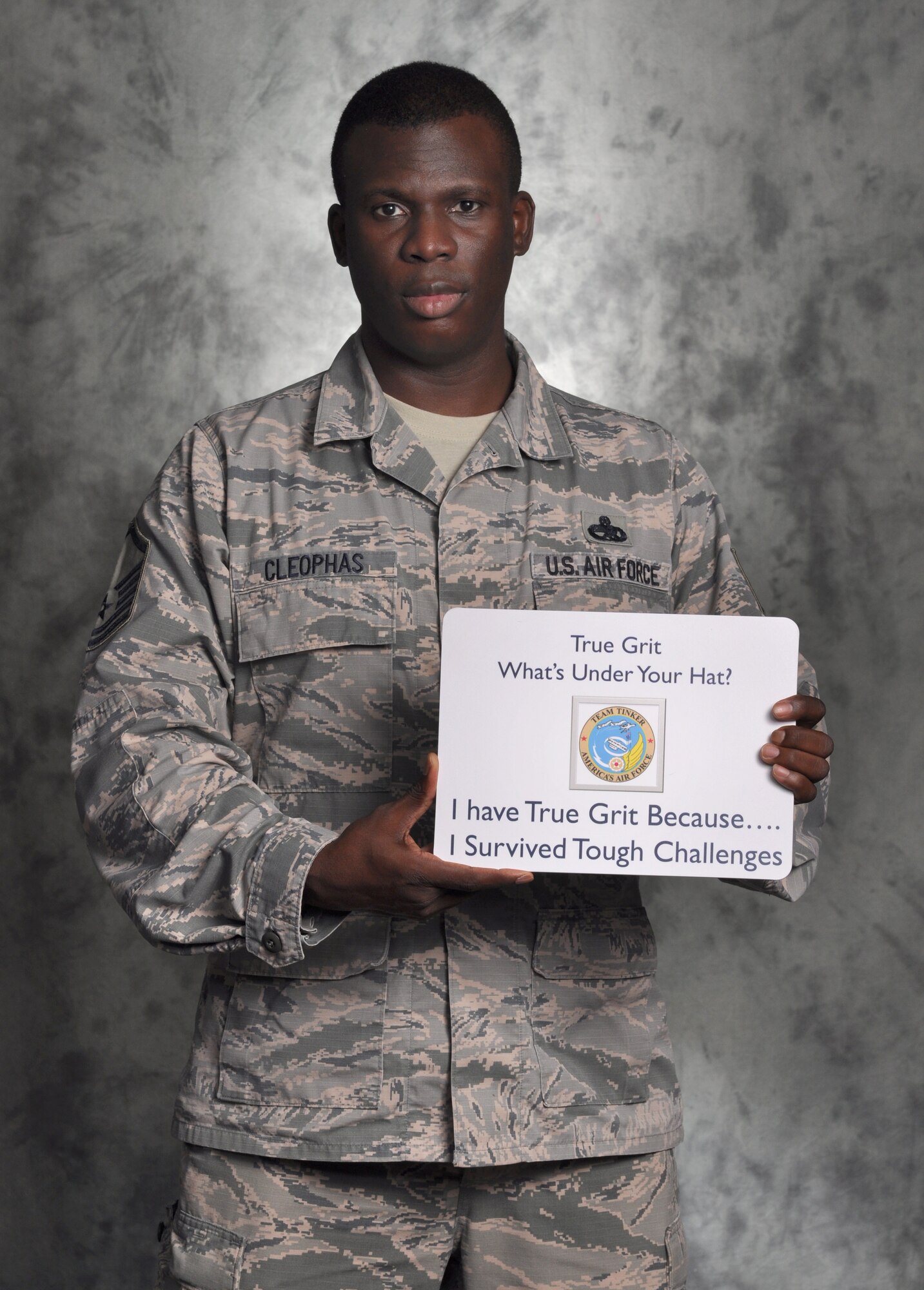 Master Sgt. Shawn Cleophas proves he has True Grit through persevering through the obstacles in life and also for choosing to seek help. Cleophas is a member of the 552nd Maintenance Group. (U.S. Air Force photo/Kelly White)