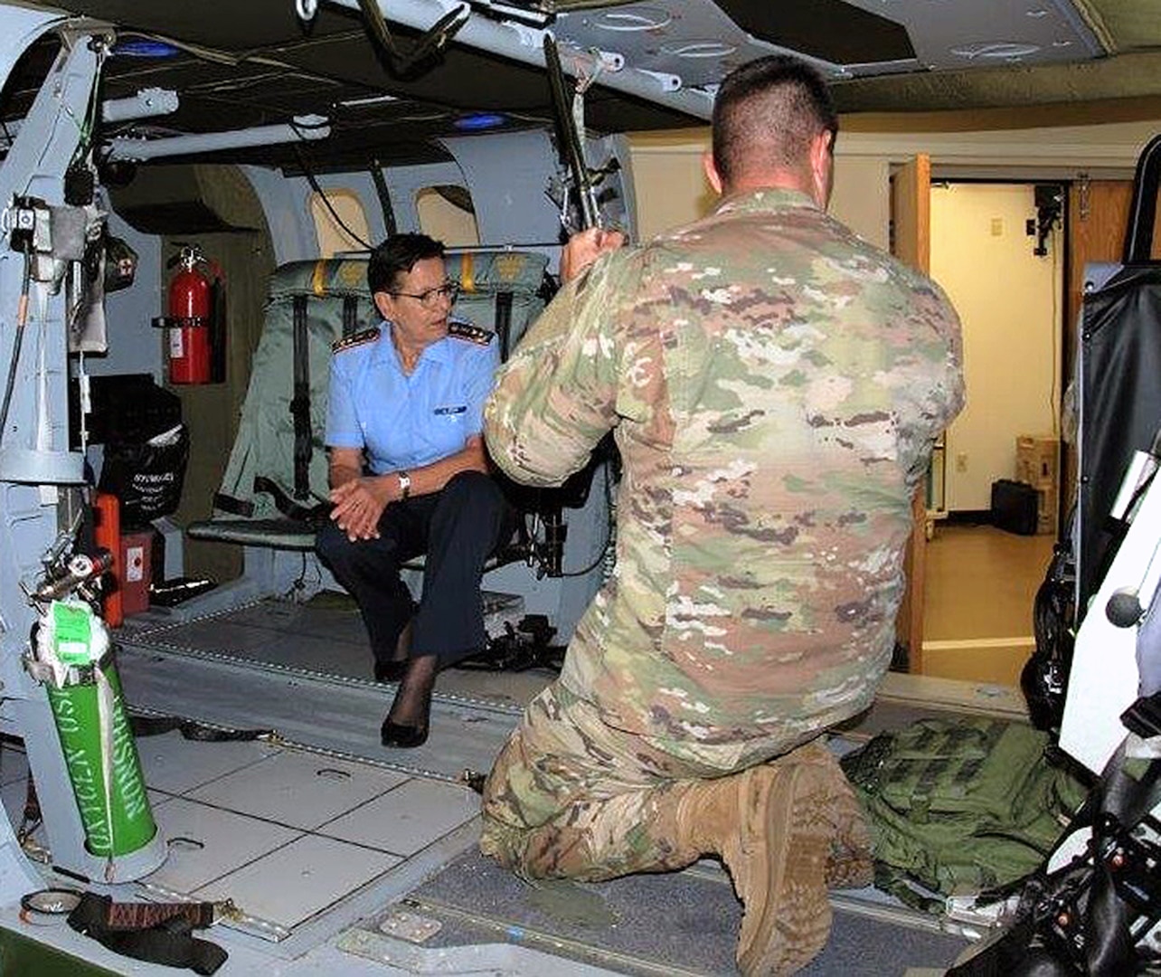 Maj. Gen. Gesine Kruger, commander for the German Bundeswehr Medical Academy, and her delegation observe training in the Flight Paramedic Training Simulator and tour the Critical Care Flight Paramedic Course at the Health Readiness Center of Excellence at Joint Base San Antonio-Fort Sam Houston June 6.