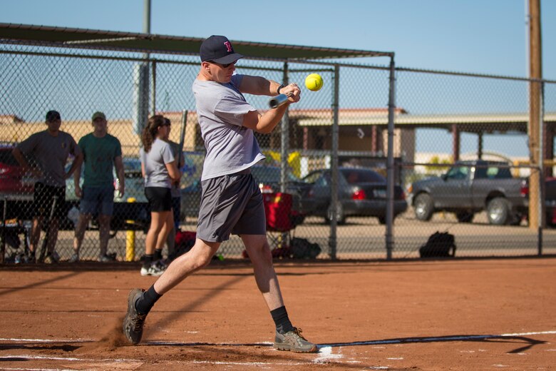 U.S. Marines attached to the Legal Service Support Detachment (LSSD) throughout Marine Corps Installations West (MCIWEST), participate in an annual softball tournament on Marine Corps Air Station Yuma, May 3, 2019. The MCIWEST tournament is held annually to build camaraderie throughout the West Coast LSSD. (U.S. Marine Corps photo by Sgt. Allison Lotz)