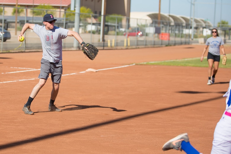 U.S. Marines attached to the Legal Service Support Detachment (LSSD) throughout Marine Corps Installations West (MCIWEST), participate in an annual softball tournament on Marine Corps Air Station Yuma, May 3, 2019. The MCIWEST tournament is held annually to build camaraderie throughout the West Coast LSSD. (U.S. Marine Corps photo by Sgt. Allison Lotz)