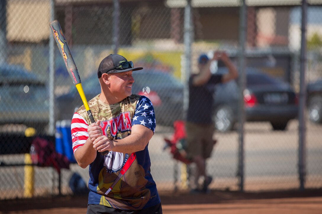 U.S. Marines attached to the Legal Service Support Detachment (LSSD) throughout Marine Corps Installations West (MCIWEST), participate in an annual softball tournament on Marine Corps Air Station Yuma, May 3, 2019. The MCIWEST tournament is held annually to build camaraderie throughout the West Coast LSSD. (U.S. Marine Corps photo by Sgt. Allison Lotz)