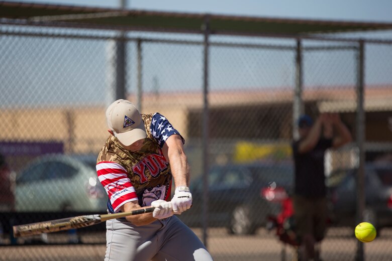 U.S. Marines attached to the Legal Service Support Detachment (LSSD) throughout Marine Corps Installations West (MCIWEST), participate in an annual softball tournament on Marine Corps Air Station Yuma, May 3, 2019. The MCIWEST tournament is held annually to build camaraderie throughout the West Coast LSSD. (U.S. Marine Corps photo by Sgt. Allison Lotz)