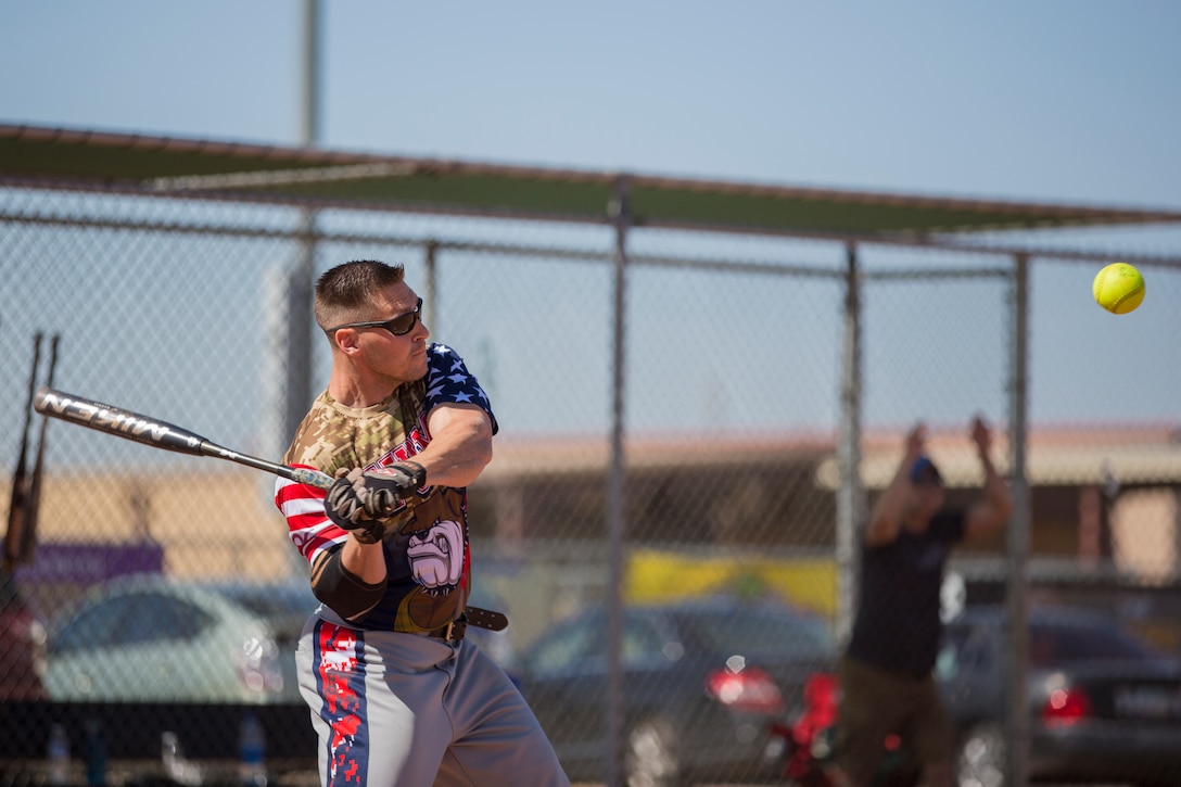 U.S. Marines attached to the Legal Service Support Detachment (LSSD) throughout Marine Corps Installations West (MCIWEST), participate in an annual softball tournament on Marine Corps Air Station Yuma, May 3, 2019. The MCIWEST tournament is held annually to build camaraderie throughout the West Coast LSSD. (U.S. Marine Corps photo by Sgt. Allison Lotz)