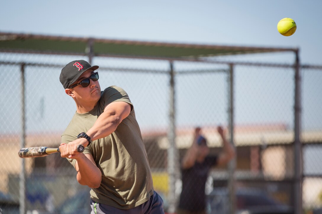 U.S. Marines attached to the Legal Service Support Detachment (LSSD) throughout Marine Corps Installations West (MCIWEST), participate in an annual softball tournament on Marine Corps Air Station Yuma, May 3, 2019. The MCIWEST tournament is held annually to build camaraderie throughout the West Coast LSSD. (U.S. Marine Corps photo by Sgt. Allison Lotz)