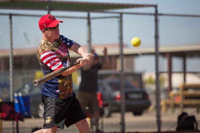 U.S. Marines attached to the Legal Service Support Detachment (LSSD) throughout Marine Corps Installations West (MCIWEST), participate in an annual softball tournament on Marine Corps Air Station Yuma, May 3, 2019. The MCIWEST tournament is held annually to build camaraderie throughout the West Coast LSSD. (U.S. Marine Corps photo by Sgt. Allison Lotz)