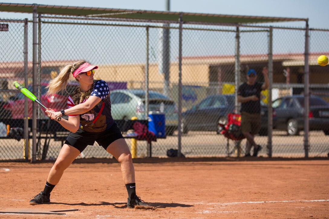 U.S. Marines attached to the Legal Service Support Detachment (LSSD) throughout Marine Corps Installations West (MCIWEST), participate in an annual softball tournament on Marine Corps Air Station Yuma, May 3, 2019. The MCIWEST tournament is held annually to build camaraderie throughout the West Coast LSSD. (U.S. Marine Corps photo by Sgt. Allison Lotz)