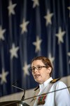 Capt. Dianna Wolfson, new Puget Sound Naval Shipyard & Intermediate Maintenance Facility commander, addresses the audience at the PSNS & IMF change of command ceremony June 12. Wolfson relieved Capt. Howard Markle at the ceremony.