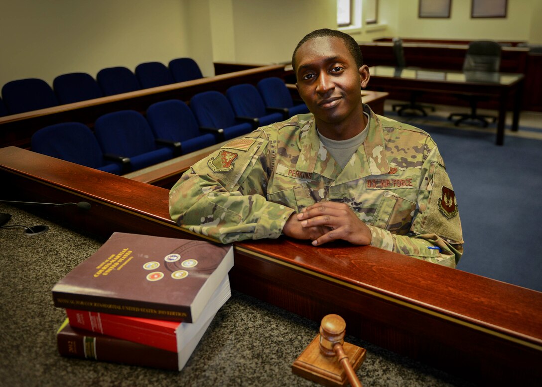 U.S. Air Force Capt. Jheremy Perkins, 31st Fighter Wing assistant staff judge advocate, poses for a photo, Aviano Air Base, Italy, June 11, 2019. Perkins studied law before deciding to join the military. (U.S. Air Force photo by Staff Sgt. Rebeccah Woodrow)