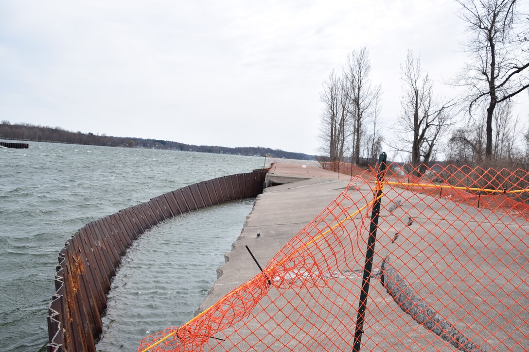 The U.S. Army Corps of Engineers, Buffalo District awarded approximately $135,000 on a contract to temporarily secure the damaged sheet pile along the west pier in Little Sodus Bay, located in the Village of Fair Haven, New York, June 11, 2019.