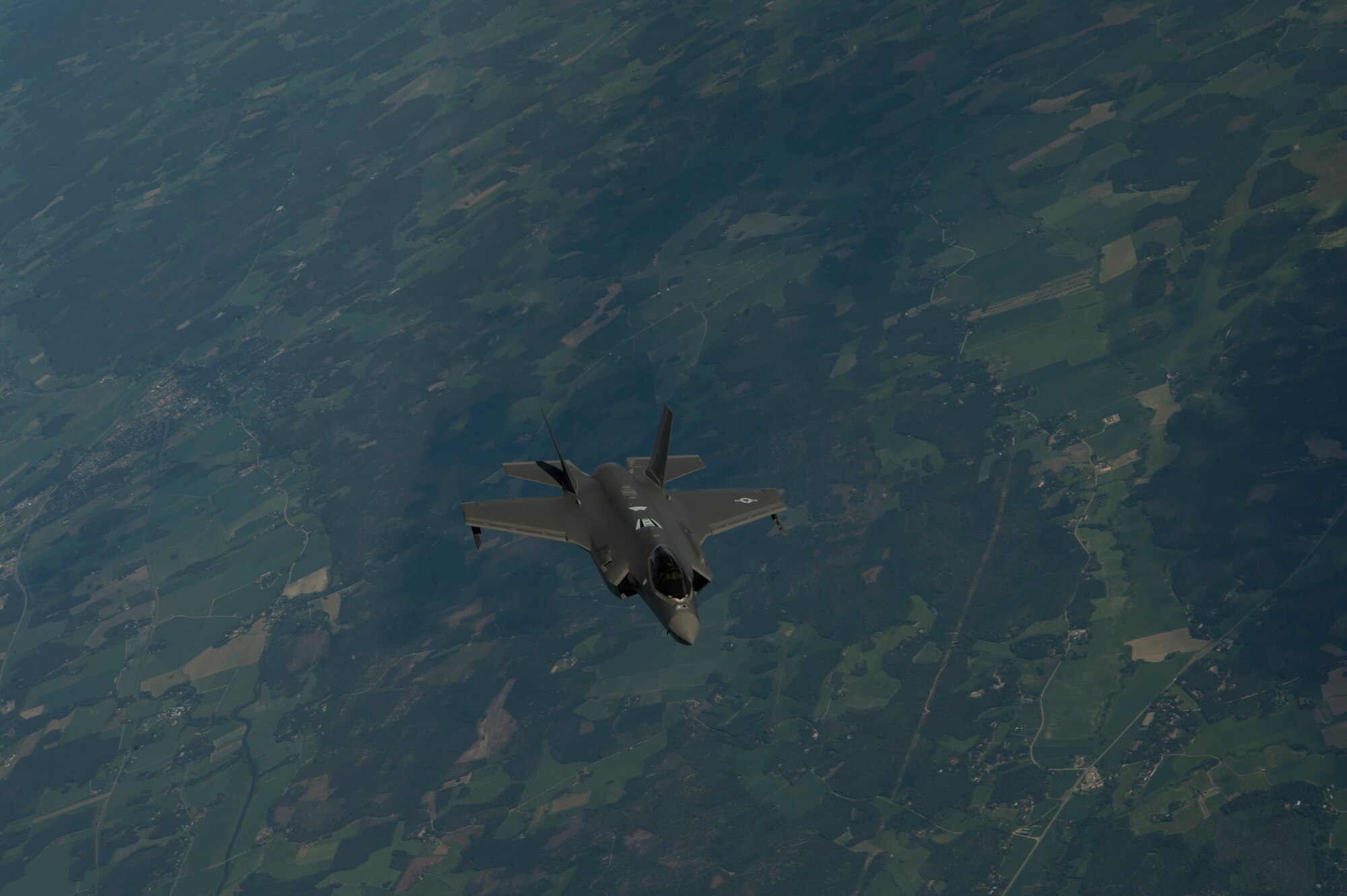 The F-35A flew alongside two Finnish F-18 Hornet aircraft as part of a Theater Security Package.