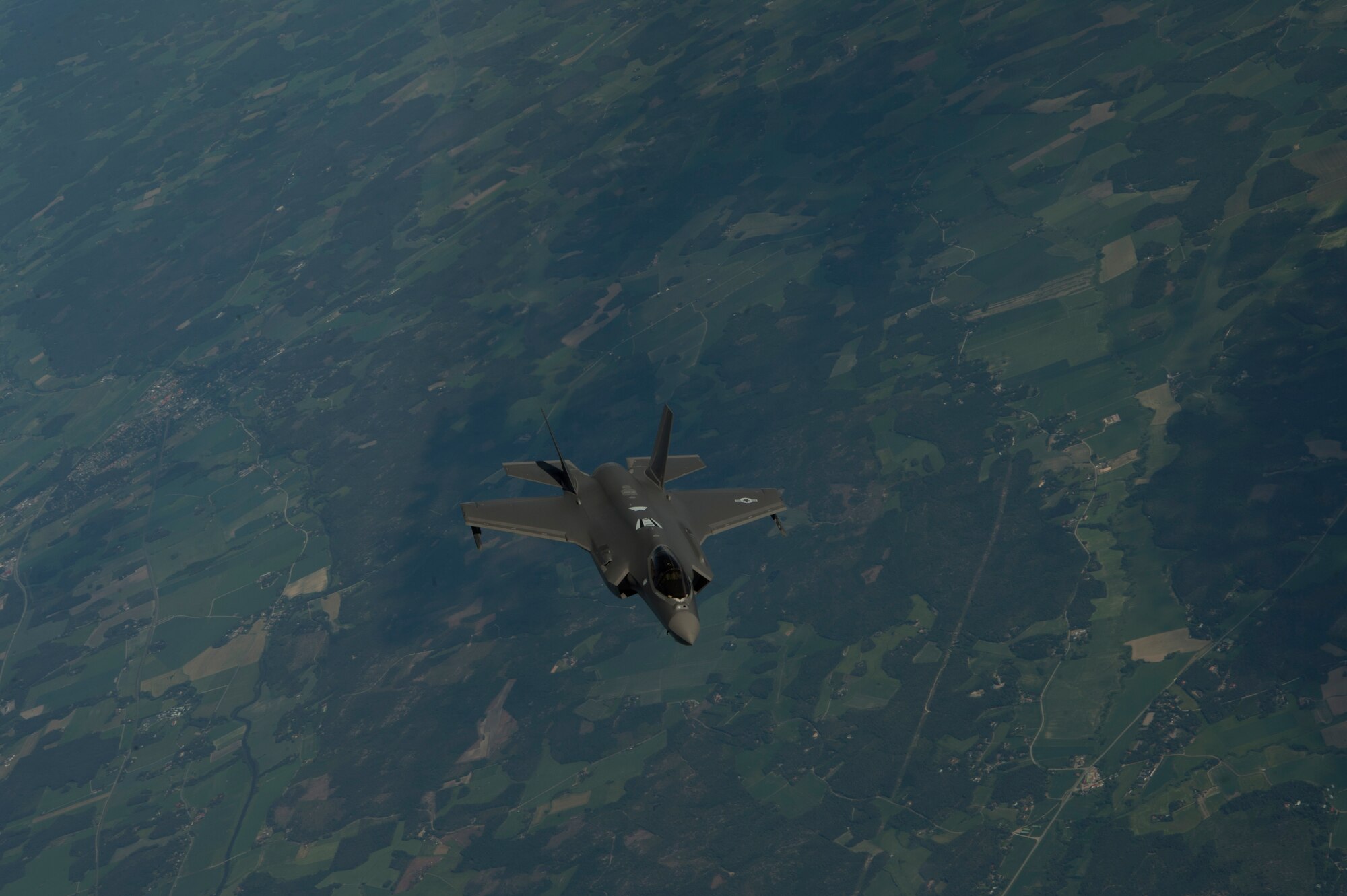 The F-35A flew alongside two Finnish F-18 Hornet aircraft as part of a Theater Security Package.