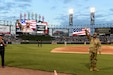 Master Sgt. Shandrel Daniels receives an honor during the Chicago White Sox vs Washington Nationals game at Guaranteed Rate Field, June 11, 2019.