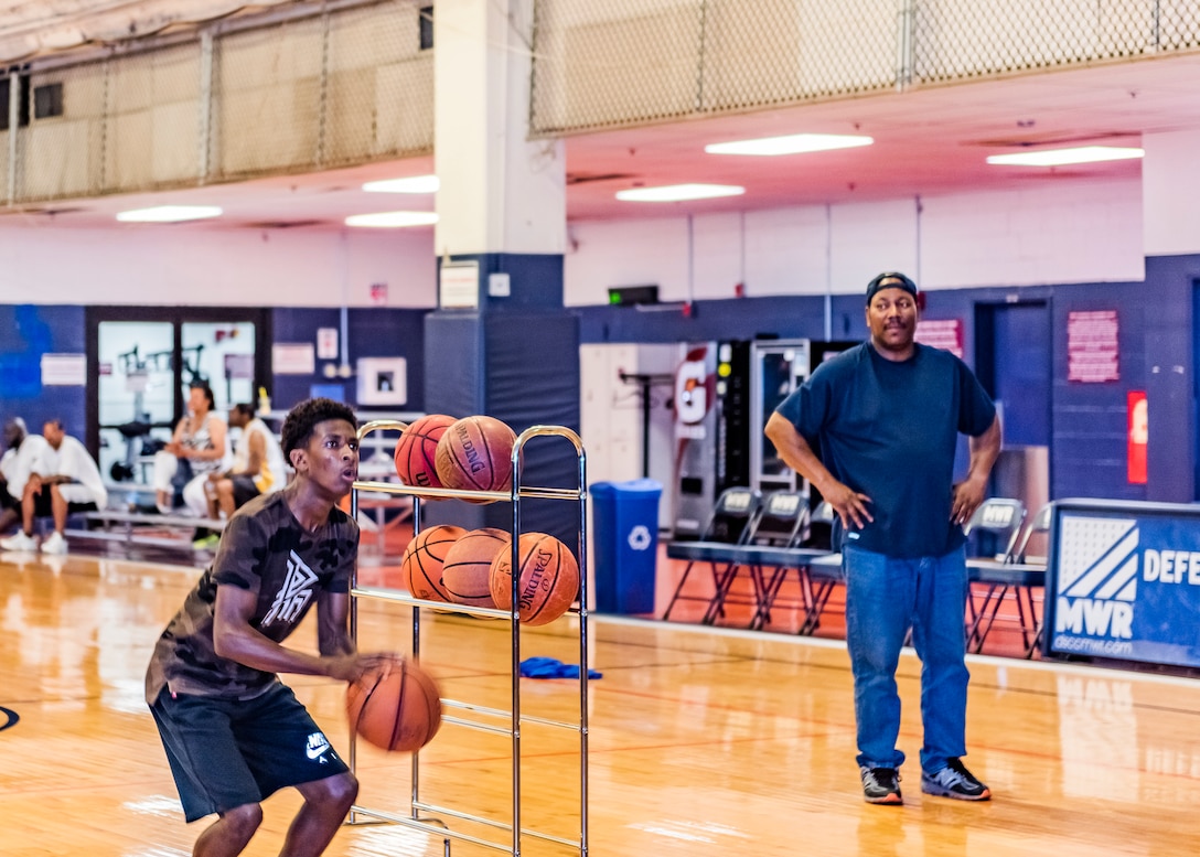 man shooting basketball