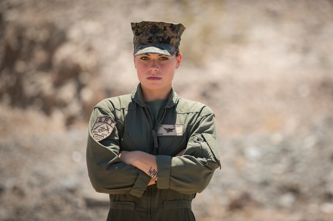 U.S. Marine Corps Sgt. Mickaella C. Nugent, Special Reaction Team Leader poses for a portrait photo after winning the Marine Corps Installations West Meritorious Sergeant Board on Marine Corps Air Station Yuma, Ariz., May 3, 2019. "I am honored and grateful to have gained the rank of Sergeant meritoriously, I am indebted to my command for providing me with the opportunities to improve myself both as a Marine and individual." Explained Nugent. (U.S. Marine Corps photo by Sgt. Allison Lotz)