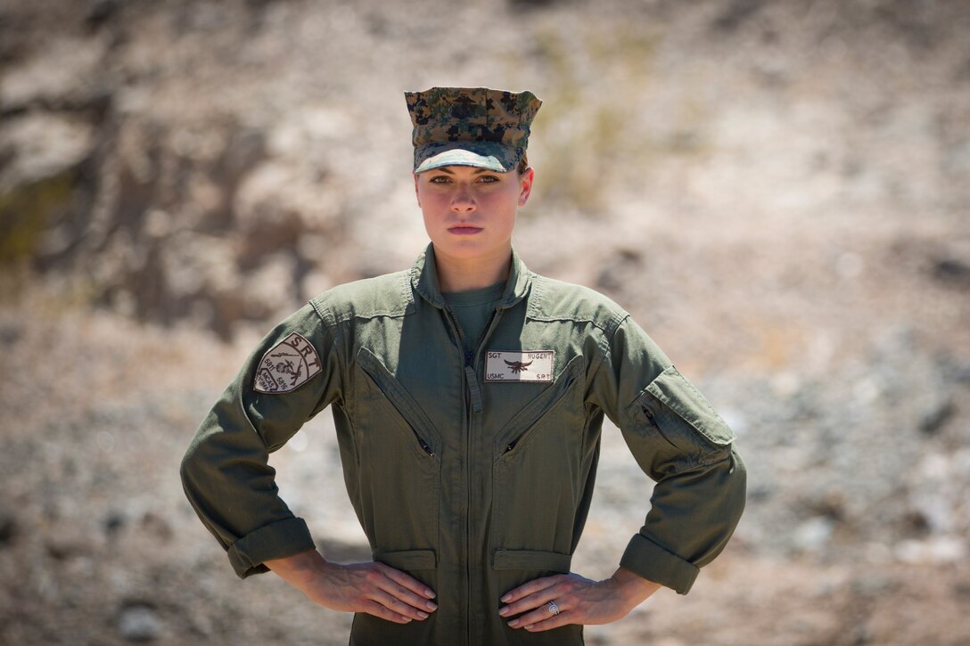 U.S. Marine Corps Sgt. Mickaella C. Nugent, Special Reaction Team Leader poses for a portrait photo after winning the Marine Corps Installations West Meritorious Sergeant Board on Marine Corps Air Station Yuma, Ariz., May 3, 2019. "I am honored and grateful to have gained the rank of Sergeant meritoriously, I am indebted to my command for providing me with the opportunities to improve myself both as a Marine and individual." Explained Nugent. (U.S. Marine Corps photo by Sgt. Allison Lotz)
